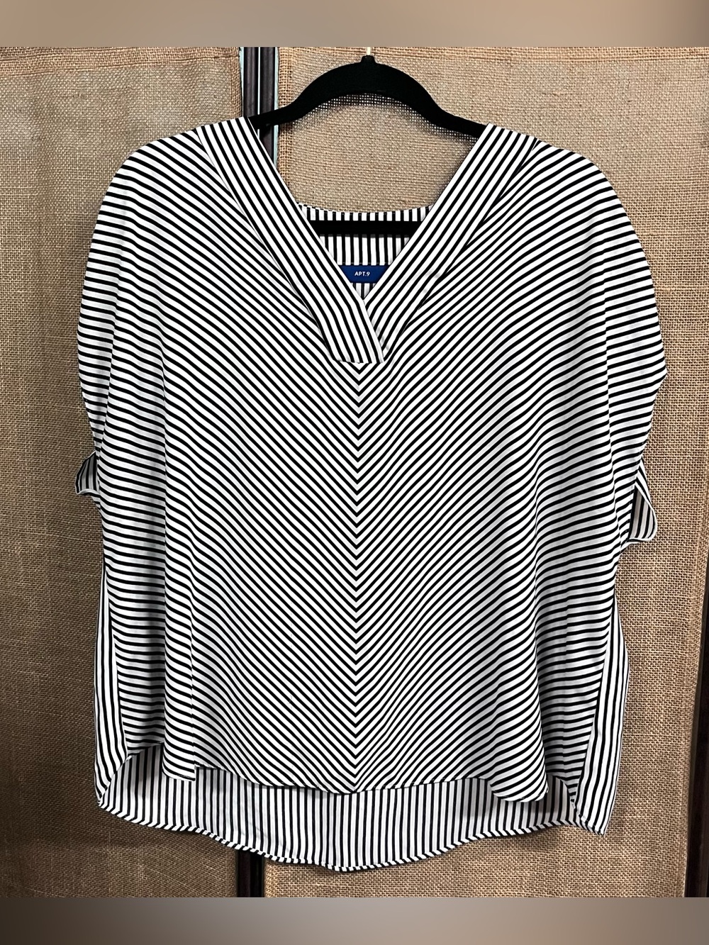 Apt. 9 Black and White Vertical Stripe Blouse Petite XL